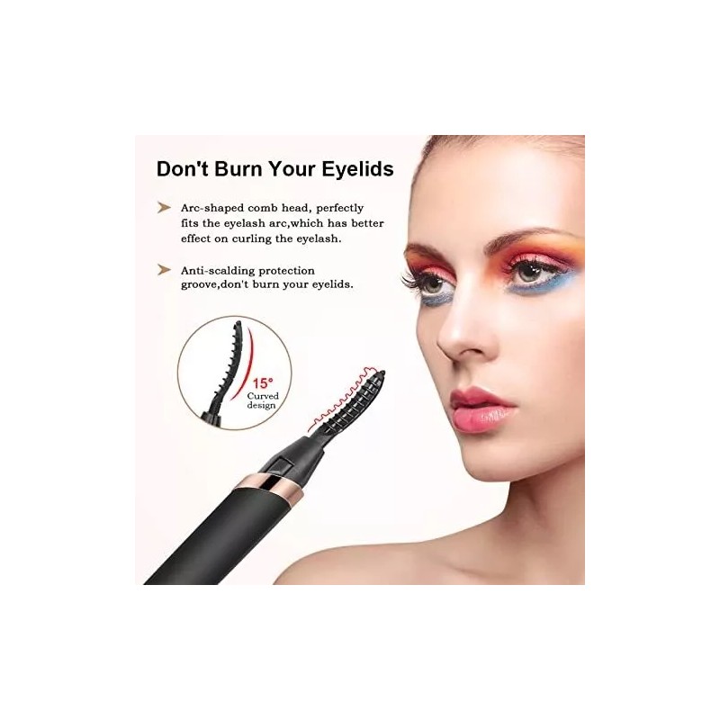 Rizador De Pestañas Electrico Larga Duracion Con Peine Negro