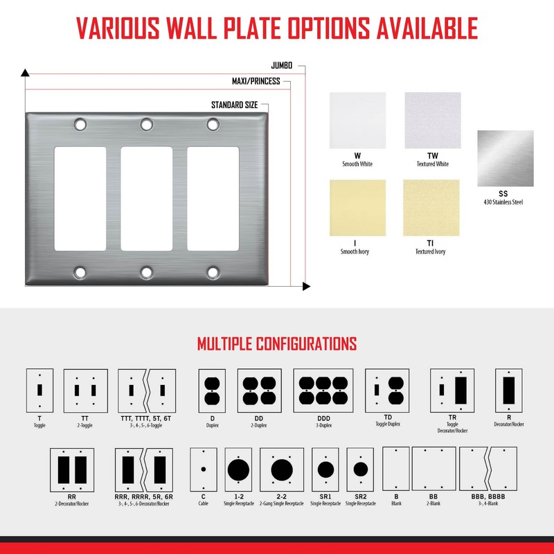 TayMac WSS-TR 2-Gang Stainless Steel Standard Toggle/Decorator Wall Plate WSS-TR,