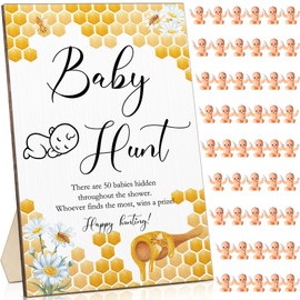 51 Pieces Baby Shower Games Include Wooden Baby Hunt Sign 50 Mini Plastic Babies Tiny Babies Boy Girl Baby Shower Games Gender Reveal Party Favors Baby Shower Prizes for Game (Bee Style)