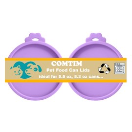Comtim Cat Food Can Covers Lids for 5.5 oz Cans, 2 Pack Silicone Cat Food Can Lids for 5.5 oz 5.3 oz Cans...Pet Food Can Covers Reusable Can Toppers Savers for Wet Food (Lilac purple)