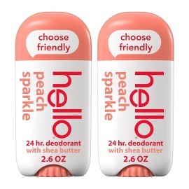 hello Aluminum Free Deodorant for Women, Girls,Safe for Kids,2 Pack,Select Scent - Peach