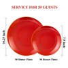 100PCS Red Gold Plastic Plates for 50 Guests, Hefty Disposable