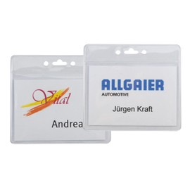 Pack of 10 Transparent Soft PVC Landscape Format Protective Case for Work ID Badge Card Holder for Company ID without Clip Euro Holes