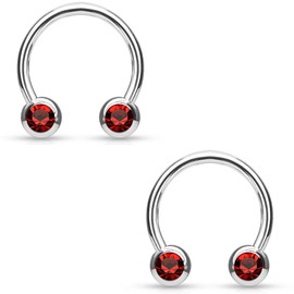 PiercedOff 316L Surgical Steel Horseshoe with Front Facing Red CZ Balls - Thickness 16GA (1.2mm) / Diameter 10mm / Ball Size 4mm - Sold as a Pack of 2 Horseshoes