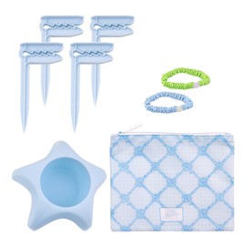 Lilly Pulitzer Water Resistant Vinyl Beach Pouch, Zipper Bag Includes 2 Scrunchies, Drink Holder & Towel Stakes, Palms Way Home