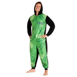 Rick and Morty Adult Onesie for Men Teenagers - Hooded Fluffy Fleece Onesies For Men Lounge Wear - Gifts for Men (Green/Black, M)