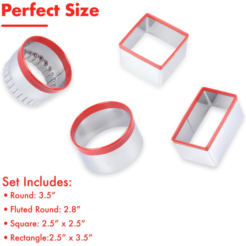 4 Pcs Cookie Cutters Set - Round, Fluted, Square and