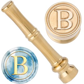 CRASPIRE Letter B Wax Seal Stamp Alphabet Sealing Wax Stamps 15mm Golden Metal Brass Retro Vintage Mini Initial Stamp with Bamboo Stick Handle for Thanksgiving Card Envelope Wedding Party Invitation