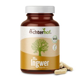 Achterhof Organic Ginger Capsules, Pack of 160, 500 mg Ginger Powder per Capsule, Made from 100% Ginger Powder of Highest Organic Quality, Suitable for Vegan Diet