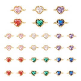PH PandaHall 30pcs 6 Colours Heart Charms Mother's Day Charms Ziconia Heart Connectors 18K Glod Plated Jewellery Links with Loop for Bracelet Necklace Making DIY Crafts 9.5x5mm