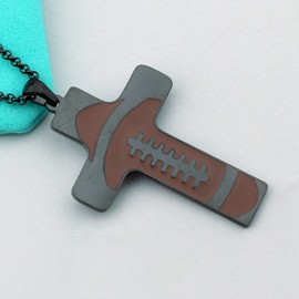 Tobubbmole Sport Cross 𝐂𝐡𝐫𝐢𝐬𝐭𝐢𝐚𝐧 𝐍𝐞𝐜𝐤𝐥𝐚𝐜𝐞𝐬 for with God Nothing Shall be Impossible Cross Necklace (Football, black)