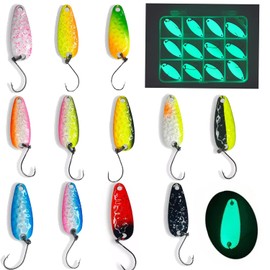 Njord Kalastus Glow Spoon Set, Luminous and UV Active Trout Spoon Set, 12 Pieces + Box, Extreme Luminosity Thanks to Special Paint, Trout Bait Set, Spoons Trout