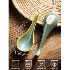 Gomakren Soup Spoons Set of 6, Asian Soup Spoons 6.5 Inch Ramen Spoons, Ceramic Chinese Spoon Set for Soup, Cereal, Pho, Noodles, Dumpling, Miso, Wonton, Dishwasher Safe, Blue-Green