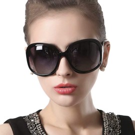 Bageson Women's Sunglasses, Polarized Lenses, For Driving, UV 400 Protection, Large Frame, Stylish, Small Face, Glasses Case Included, Black