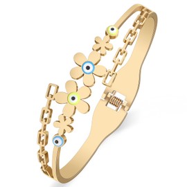 NEWEI Cute Evil Eye Bracelets Bangle Stainless Steel 18k Gold Plated Evil Eye Jewelry Bracelet For Women Girls Charms Evil Eyes Protection Gifts (F Evil Eye Gold)