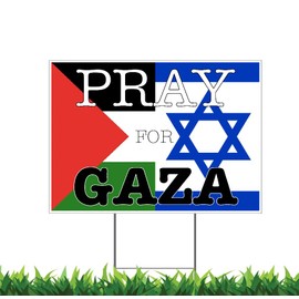 PRAY FOR GAZA Save The Civilians TWO PACK (2) 12x18" Horizontal Yard Signs (Outdoor, Weatherproof Corrugated Plastic) Metal Stake Included, by M&R