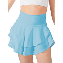 Soudittur Girls Tennis Skirt with Shorts Kids Golf Clothes High Waisted Toddler Athletic Skort with Pockets (L, Blue)
