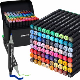 Markers with Base, 60 Colors Markers Artist Drawing Art Dual Tip Markers Perfect for Kids Boys Girls Adult, for Coloring, Highlighting, Illustration Kids Adults Family Art Painting, The Best Gift
