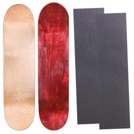 Cal 7 Blank Maple Skateboard Decks with Grip Tape| Two Pack (Natural, Red, 8.5 inch)