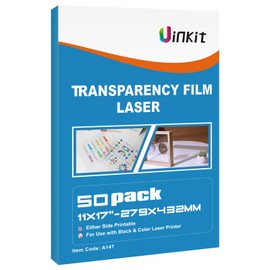 Uinkit 11x17 Laser Transparency Film OHP 50 Pack Acetate Sheets Clear Overhead Projector Laserjet Film for Color Laser Jet Printer and Copier A3 Menu Size 11 x 17 50 Pack Uinkit