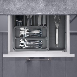 Relaxdays Extendable Cutlery Tray, H x W x D: 6.5 x 23.5-40 x 31.5 cm, 7 Compartments, Plastic, Drawer Insert, Dark Grey, 1 Piece