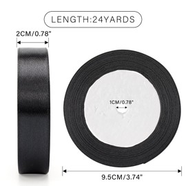 G2PLUS Black Satin Ribbon 20 mm, Decoration Gift Ribbon, 22 m Ribbon for Crafts, Black Satin Decorative Ribbon for Gift Wrapping, Decoration