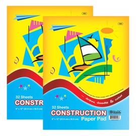 BAZIC Construction Paper Pad 32 Sheet 9" X 12", Assorted Colors, for Fold Cut Glue, Gift for Toddler Kids Classrooms School Home DIY, 2-Pack