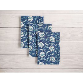 Craftbot Toallas de cocina decorativas 100% algodón, juego de 3 paños de cocina, 19 x 27 pulgadas, toallas de cocina florales índigo, toalla absorbente para platos secos, toalla de cocina con estampado de bloques indios