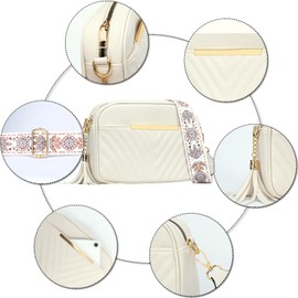 KKXIU Quilted Small Crossbody Bag for Women and Teen Girls Stylish Shoulder Purse with Wide Strap (A-Cream White)