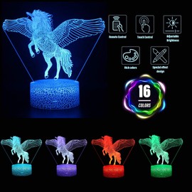 FUFUYOU Unicorn Night Light for Kids, 16 Colors 3D Illusion lamp with Remote Unicorn Toys for 2 3 4 5 6 7 8 Year Old Girls Birthday Gifts Bedroom Home Decorations