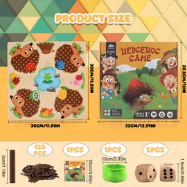 Hedgehog Wooden Montessori Toy, Maths Fine Motor Skills Game & Counting Toy, Hedgehog Plug-In Game Educational Sensory for Children, Montessori Learning Toy Board Game with Dice from 3+ Years