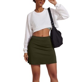 Ekouaer Skorts Skirts for Women with Pockets Above Knee Length Tennis Skirts Golf Athletic High Waisted A-line Skorts Army Green L