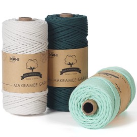 Macrame Yarn 3 mm x 300 m Cotton Yarn Cord Set of 3, DIY Macrame Cord, for Macrame Wall Hanging, Hanging Basket, Curtain and Various Crafts