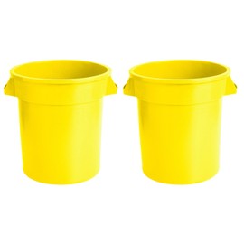 PRO&Family 2 Pack 20 Gallon Yellow Round Commercial Trash Can/Ingredient Bin Recycling Bin Kitchen Garbage Can Office Garbage Can Trash Barrel Plastic Barrel Yard Waste Bin Outdoor Trashcan