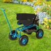 1pc Height Adjustable Swivel Seat Rolling Garden Cart with Storage