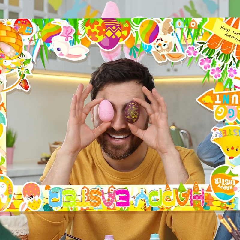 Easter Photo Booth Props Frame Happy Easter Egg Bunny Selfie