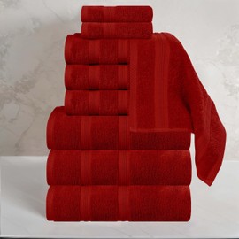 Superior 9-Piece Cotton Towel Set, Soft Plush Essential Towels for Bathroom Decor, Shower, Gym, Spa, Salon, Resort, Airbnb, Includes 3 Hand, 4 Face, and 2 Bath Towels, Smart Dry Collection, Crimson