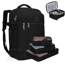Hynes Eagle 40L Flight Approved Travel Backpack Carry On Luggage Laptop Daypack - Black + 3pcs Packing Cubes