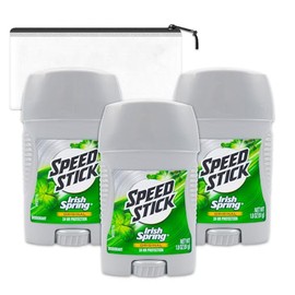 Desodorante Speed Stick Irish Spring para hombre, paquete de viaje, paquete de 3, desodorante Speed Stick, tamaño de viaje, 1,8 oz, paquete con bolsa 