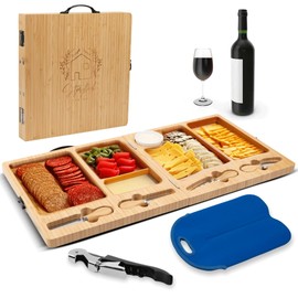 Storybook Living Charcuterie Boards Set - Large Bamboo Cheese Board with Charcuterie Accessories - Wooden Cheese Platter - Foldable Charcuterie Board for House Warming Gifts New Home & Wedding Gifts