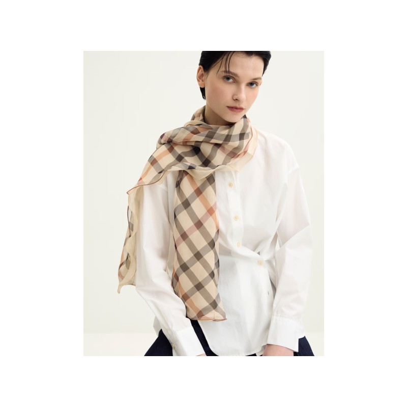 Daks (신세계강남점)DCSC5E290W2 25SS닥스스카프 브라운 체크 롱 실크 스카프 (DccS5E290W2 25SS