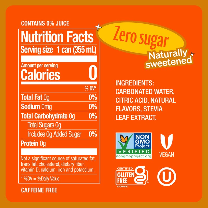 Zevia Zero Calorie Soda, Orange, 12 Ounce Cans (Pack of