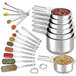 21Pcs Stainless Steel Measuring Cups & Spoons Set – 7 Nesting Metal Measuring Cups, 8 Rectangular & 5 Mini Measuring Spoons with Leveler Fits Spice Jars, Kitchen Gadgets for Cooking & Baking