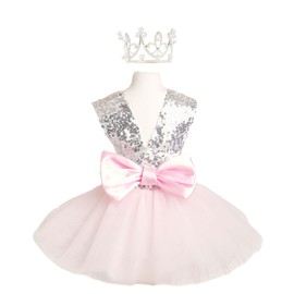 FLAdorepet Dog Birthday Outfits Dress with Crown,Pet Cat Tutu Skirt Party Wedding Dress Princess Costume for Small Dog (Pink, M(for pet 7-8Lbs))