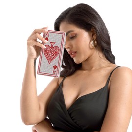 Boutique De FGG Poker Card Rhinestone Handbags Evening Bags and Clutches Women Crystal Clutch Purse for Party Casino, Small, Heart a, Small