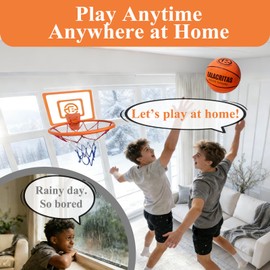 Silent Basketball(Size 7) + Indoor Basketball Hoop with Decorative Backboard Sticker, Noise-Absorbing Foam for Indoor Dribbling and Shooting Practice (Decorative Stickers)