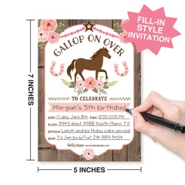Hadley Designs Kids Birthday Invitations Girl Pony Theme - 25 Horse Birthday Party Invitations For Girls, Gallop on Over Invites For Girls, Cute Ranch Party Supplies, Made in USA