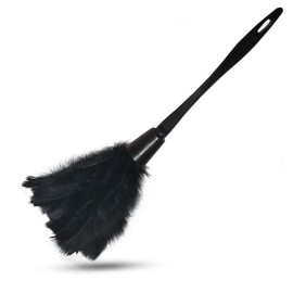 Premium Turkey Feather Duster - 14 Inches，Effective Dusting and Cleaning（Black）