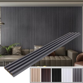 YLL YLL 6-Pack Slat Wall Panel with 2 Trims Wood Grain Slat Wall 96" x 6.2" WPC Slats 3D Wall Panels Grey Grille