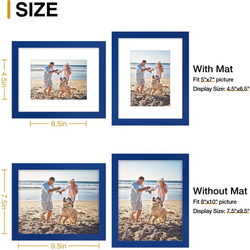 decorUhome 8x10 Picture Frame, Display Photos 5x7 with Mat or
